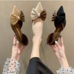 New Bow Pointed Toe Shallow Mouth Color Matching Stiletto Heels - Image 4
