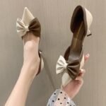 New Bow Pointed Toe Shallow Mouth Color Matching Stiletto Heels