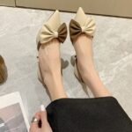 New Bow Pointed Toe Shallow Mouth Color Matching Stiletto Heels - Image 8