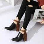 Belt Buckle High Heel Thick Heel Zipper Short Boots - Image 7