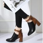 Belt Buckle High Heel Thick Heel Zipper Short Boots