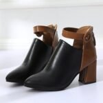 Belt Buckle High Heel Thick Heel Zipper Short Boots - Image 3