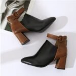 Belt Buckle High Heel Thick Heel Zipper Short Boots - Image 4