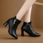 Soft Leather Mid-Heeled Winter Boots - Image 7