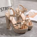 Rhinestone Chunky Heel Platform Shoes for Women - Image 5