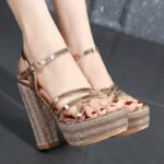 Rhinestone Chunky Heel Platform Shoes for Women - Image 2